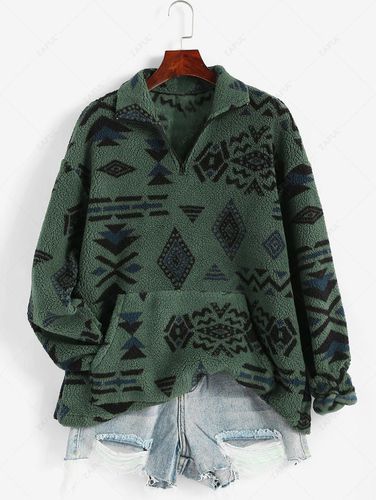 Bedrucktes Flauschige Sweatshirt mit Kurzem Reißverschluss - Zaful - Modalova