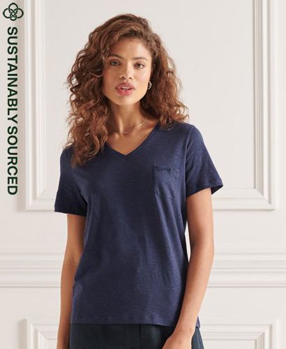 Women's T-Shirt mit V-Ausschnitt und Schriftzug mit Bio-Baumwollanteil - Größe: 36 - Superdry - Modalova