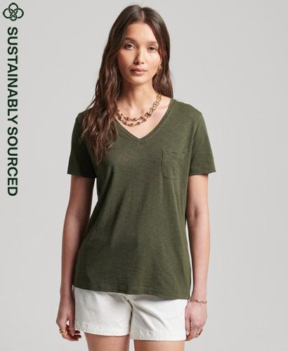 Women's T-Shirt aus Bio-Baumwolle mit V-Ausschnitt und Tasche - Größe: 40 - Superdry - Modalova