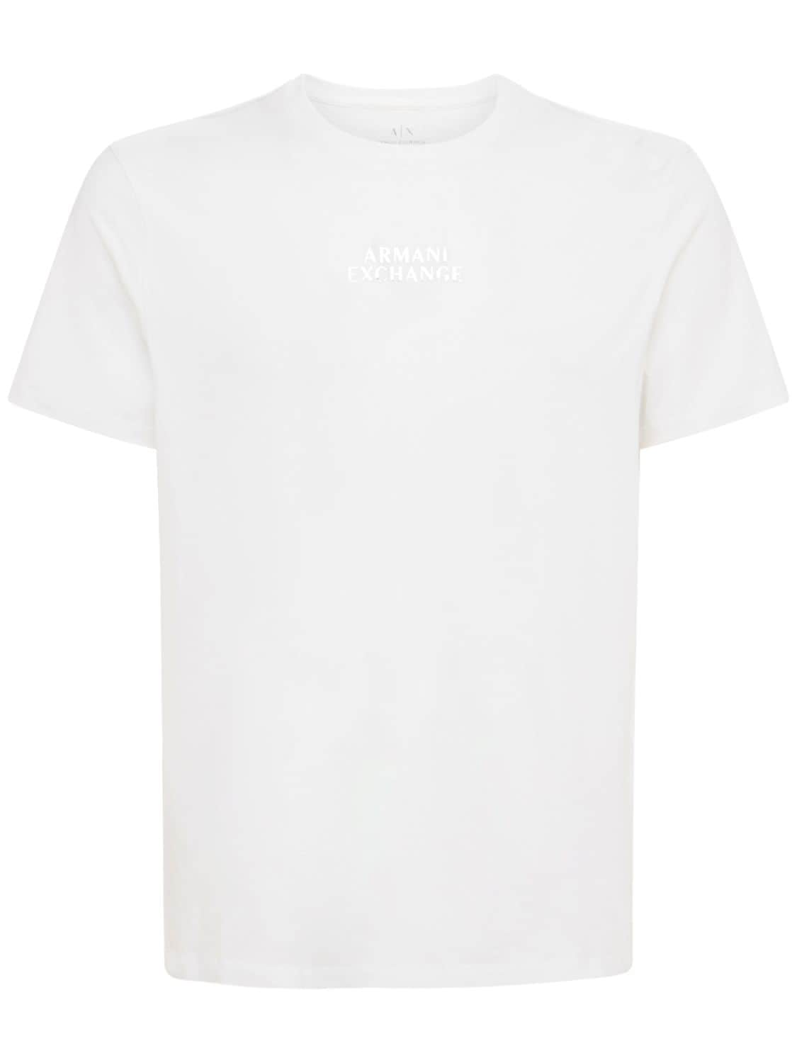 T-shirt Aus Stretch-baumwolle Mit Logodruck - ARMANI EXCHANGE - Modalova