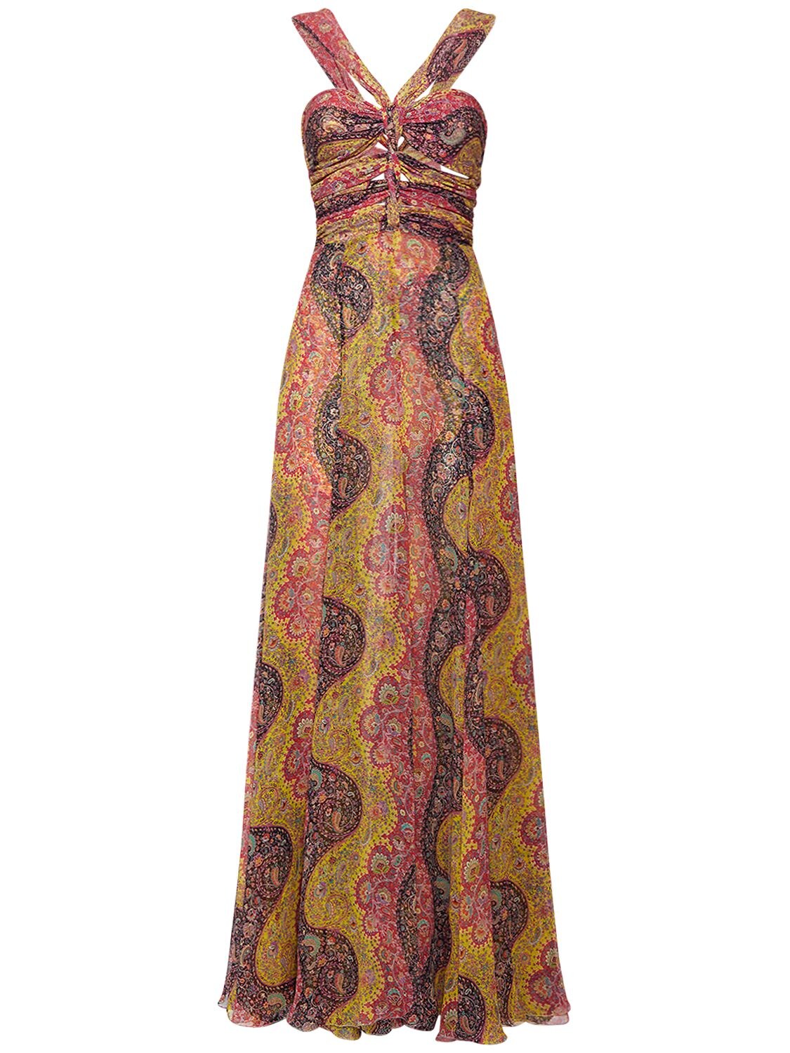 Langes, Bedrucktes Kleid Aus Seidengeorgette - ETRO - Modalova