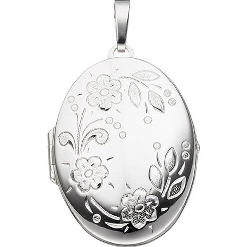 Medaillon oval Blumen für 2 Fotos 925 Sterling Silber Anhänger zum Öffnen - SIGO - Modalova