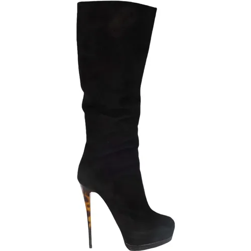 Black Suede Boots with Animal Print Heels - Giuseppe Zanotti Pre-owned - Modalova